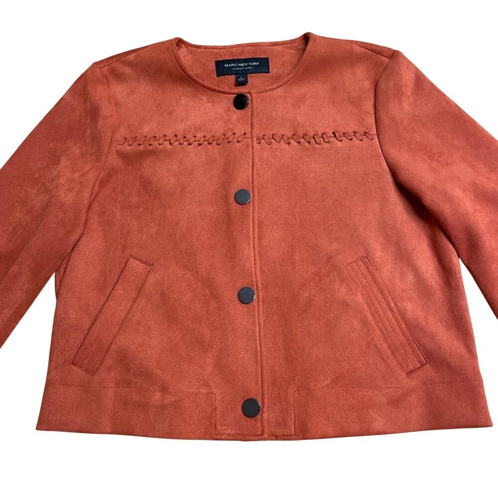 MARC NEW YORK JACKET FAUX SUEDE LEATHER 3/4 SLEEVE SIZE L STRETCH CLASSIC ORANGE - Picture 3 of 11